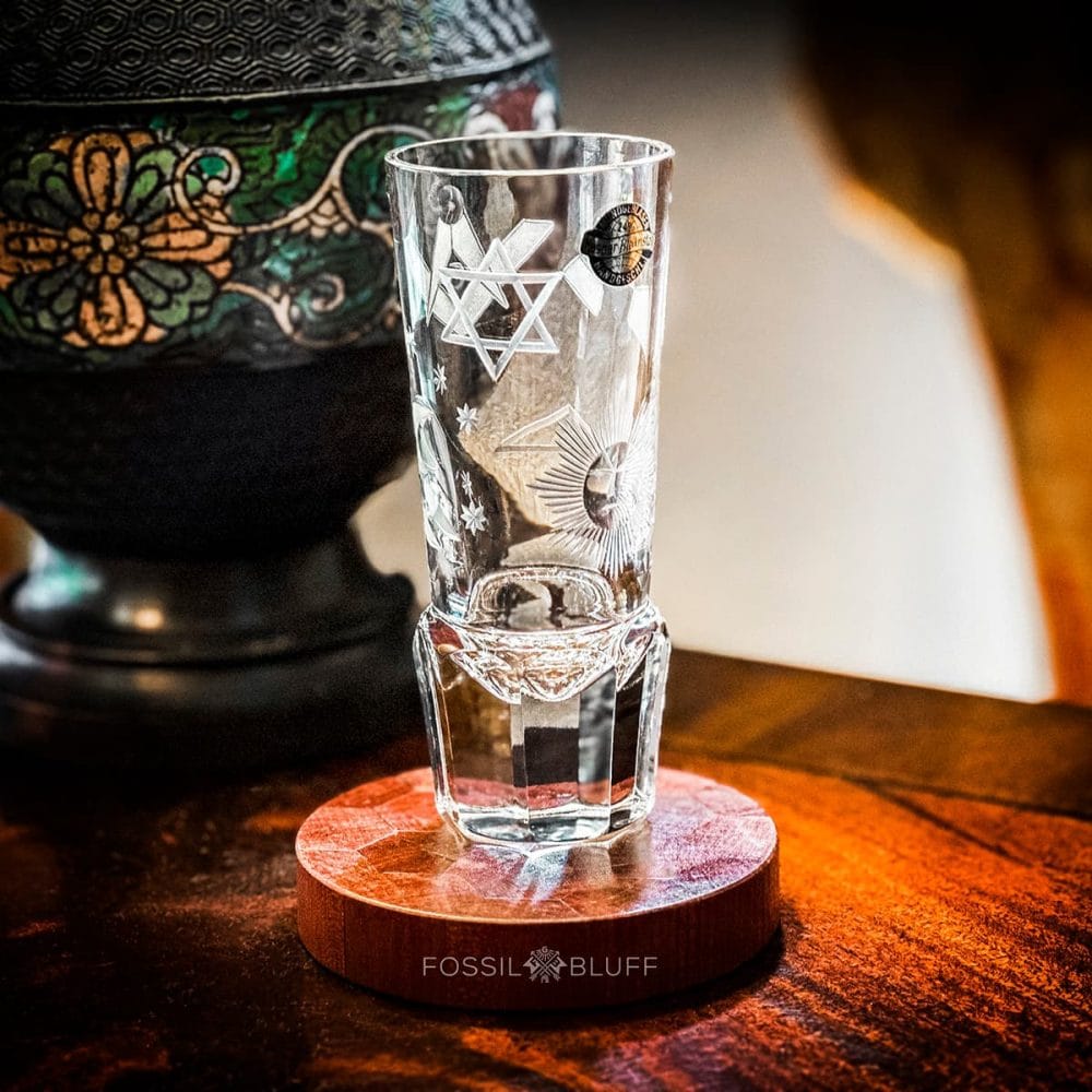 Fossil Bluff Vintage Masonic Crystal Etched Goblet Firing Shot Glass