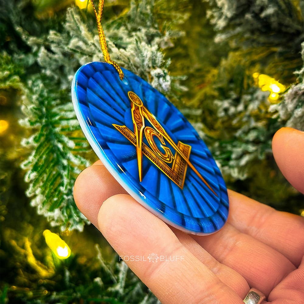 Masonic Blue Ribbon Christmas Ornament - Fossil Bluff